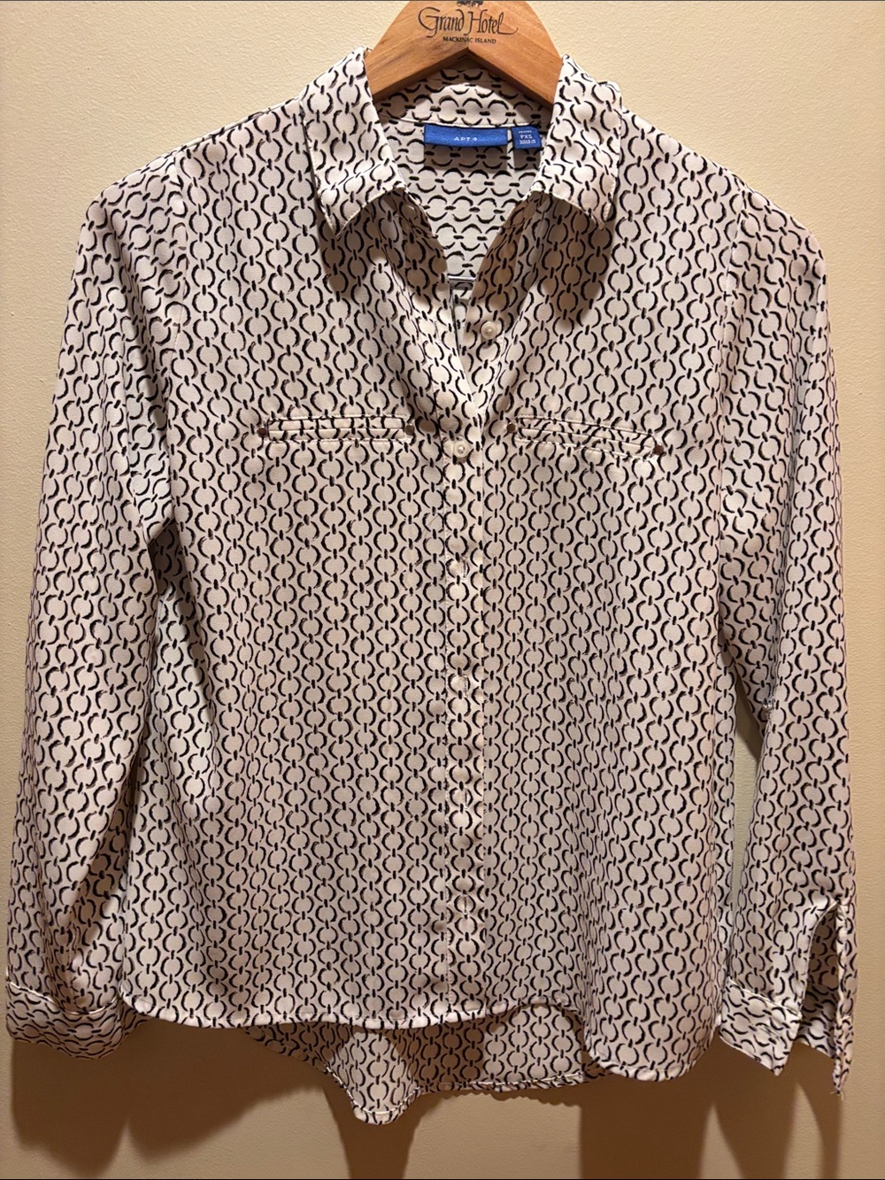 Apt. 9 Cream and Black Crescent-Print Button-Down Shirt